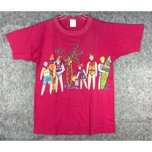 VTG Beach Surfing California Pink Puff Paint T-shirt OSFA 80s 90s